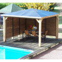Pool house en bois thermo traité 12,31m² BLUETERM, 2 parois avec ventelles mobiles - HABRITA