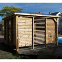 Pool house en bois thermo traité 12,31m² BLUETERM, 2 parois avec ventelles mobiles - HABRITA