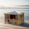 Pool house en bois thermo traité 12,31m² BLUETERM, 2 parois avec ventelles et 2 parois avec comptoirs - HABRITA