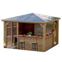 Pool house en bois thermo traité 12,31m² BLUETERM, 2 parois avec ventelles et 2 parois avec comptoirs - HABRITA