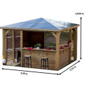 Pool house en bois thermo traité 12,31m² BLUETERM, 2 parois avec ventelles et 2 parois avec comptoirs - HABRITA