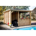 Pool house en bois thermo traité 12,31m² BLUETERM, 2 parois avec ventelles et 2 parois avec comptoirs - HABRITA