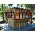 Pool house en bois thermo traité 12,31m² BLUETERM, 2 parois avec ventelles et 2 parois avec comptoirs - HABRITA