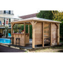 Pool house en bois thermo traité 12,31m² BLUETERM, 2 parois avec ventelles et 2 parois avec comptoirs - HABRITA