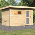 Sauna d'extérieur SKROLLAN 1 en bois massif 38mm 4 à 6 places avec porte opaque KARIBU