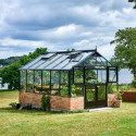 Serre de jardin sur muret 13m² anthracite en verre trempé Premium - Juliana