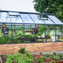 Serre de jardin sur muret 13m² anthracite en verre trempé Premium - Juliana