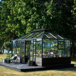 Serre de jardin sur muret 13m² anthracite en verre trempé Grand Oase - Juliana