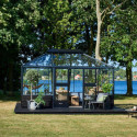 Serre de jardin sur muret 13m² anthracite en verre trempé Grand Oase - Juliana
