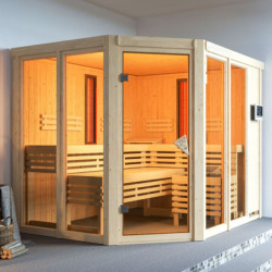 Sauna d'angle multifonctionnel AVA 5 à 6 places 68mm KARIBU