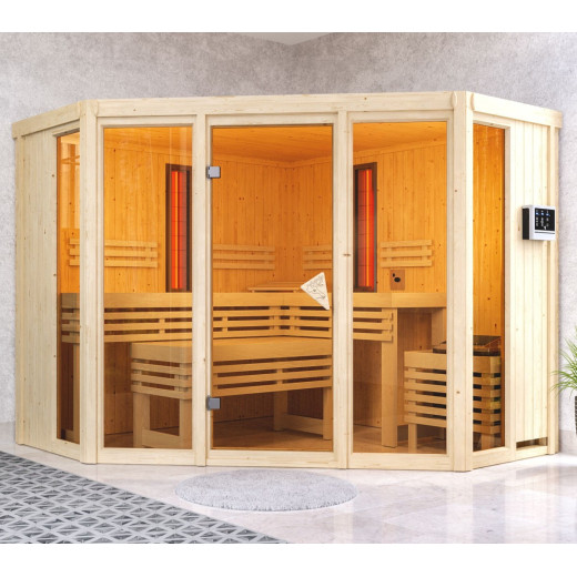 Sauna d'angle multifonctionnel ASTA 4 à 5 places 68mm KARIBU