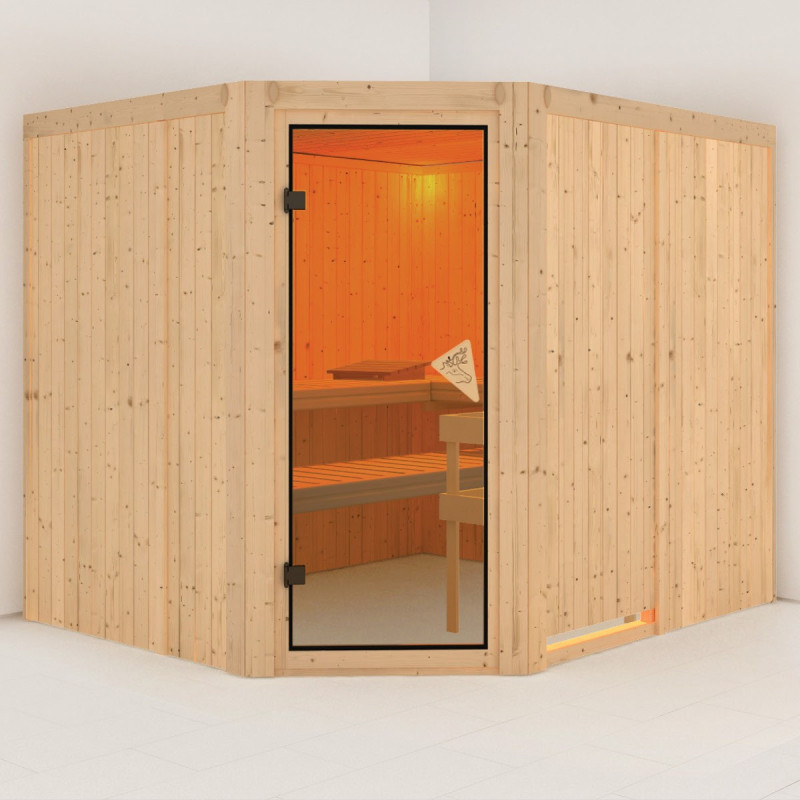 Sauna traditionnel d'angle MALIN 5 à 6 places 68mm KARIBU