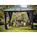 Gloriette aluminium anthracite 10,80m² avec rideaux HABRITA