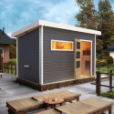 Sauna d'extérieur en bois SKROLLAN 2 anthracite 38mm 4 à 6 places avec porte moderne et vestibule - KARIBU
