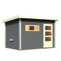 Sauna d'extérieur en bois SKROLLAN 2 anthracite 38mm 4 à 6 places avec porte moderne et vestibule - KARIBU