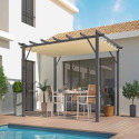 Pergola 100% aluminium anthracite 12m² avec toile d'ombrage écru HABRITA