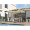 Pergola 100% aluminium anthracite 12m² avec toile d'ombrage écru HABRITA