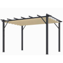 Pergola 100% aluminium anthracite 12m² avec toile d'ombrage écru HABRITA