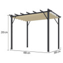 Pergola 100% aluminium anthracite 12m² avec toile d'ombrage écru HABRITA
