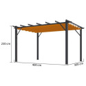 Pergola 100% aluminium gris anthracite 12m² avec toile d'ombrage rouille 140gr/m² HABRITA