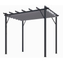 Pergola 100 % aluminium gris anthracite 12m² avec toile d'ombrage gris 140gr/m² HABRITA