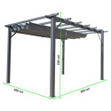Pergola 100 % aluminium gris anthracite 12m² avec toile d'ombrage gris 140gr/m² HABRITA