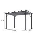 Pergola 100 % aluminium gris anthracite 12m² avec toile d'ombrage gris 140gr/m² HABRITA
