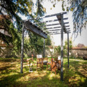 Pergola 100 % aluminium gris anthracite 12m² avec toile d'ombrage gris 140gr/m² HABRITA