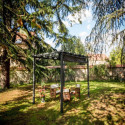 Pergola 100 % aluminium gris anthracite 12m² avec toile d'ombrage gris 140gr/m² HABRITA