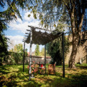 Pergola 100 % aluminium gris anthracite 12m² avec toile d'ombrage gris 140gr/m² HABRITA