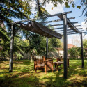Pergola 100 % aluminium gris anthracite 12m² avec toile d'ombrage gris 140gr/m² HABRITA