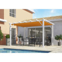 Pergola 100% aluminium coloris blanc 12m² avec toile d'ombrage rouille 140gr/m² HABRITA