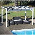 Pergola 100% aluminium coloris blanc 12m² avec toile d'ombrage gris 140gr/m² HABRITA