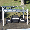 Pergola 100% aluminium coloris blanc 12m² avec toile d'ombrage gris 140gr/m² HABRITA