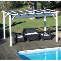 Pergola 100% aluminium coloris blanc 12m² avec toile d'ombrage gris 140gr/m² HABRITA