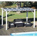 Pergola 100% aluminium coloris blanc 12m² avec toile d'ombrage gris 140gr/m² HABRITA