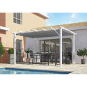 Pergola 100% aluminium coloris blanc 12m² avec toile d'ombrage gris 280gr/m² HABRITA