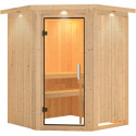 Sauna traditionnel d'angle LARIN 3 à 4 places 68mm avec couronne et porte en verre claire KARIBU