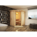 Sauna traditionnel d'angle LARIN 3 à 4 places 68mm avec couronne et porte en verre claire KARIBU