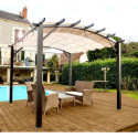 Pergola arche aluminium/acier gris anthracite 11,22m² avec toit en toile polyester 140gr/m² écru HABRITA