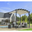 Pergola arche aluminium/acier gris anthracite 11,22m² avec toit en toile polyester 140gr/m² écru HABRITA