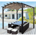 Pergola arche aluminium/acier gris anthracite 11,22m² avec toit en toile polyester 140gr/m² écru HABRITA