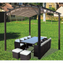Pergola arche aluminium/acier gris anthracite 11,22m² avec toit en toile polyester 140gr/m² écru HABRITA