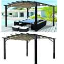 Pergola arche aluminium/acier gris anthracite 11,22m² avec toit en toile polyester 140gr/m² écru HABRITA