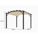 Pergola arche aluminium/acier gris anthracite 11,22m² avec toit en toile polyester 140gr/m² écru HABRITA