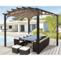 Pergola arche aluminium/acier gris anthracite 11,22m² avec toit en toile polyester 140gr/m² écru HABRITA
