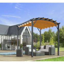 Pergola arche aluminium/acier gris anthracite 11,22m² avec toit en toile polyester 140gr/m² rouille HABRITA