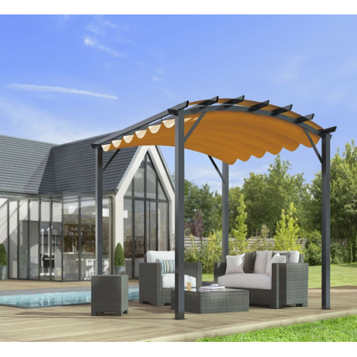 Pergola arche aluminium/acier gris anthracite 11,22m² avec toit en toile polyester 140gr/m² rouille HABRITA