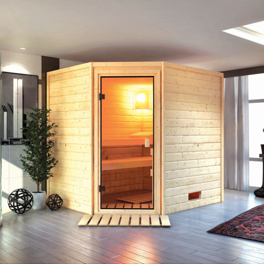 Sauna traditionnel d’angle Elea Woodfeeling - 3 à 4 places 38mm KARIBU