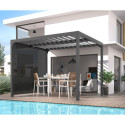 Pergola bioclimatique aluminium anthracite 10,80m² + rideau gris - HABRITA